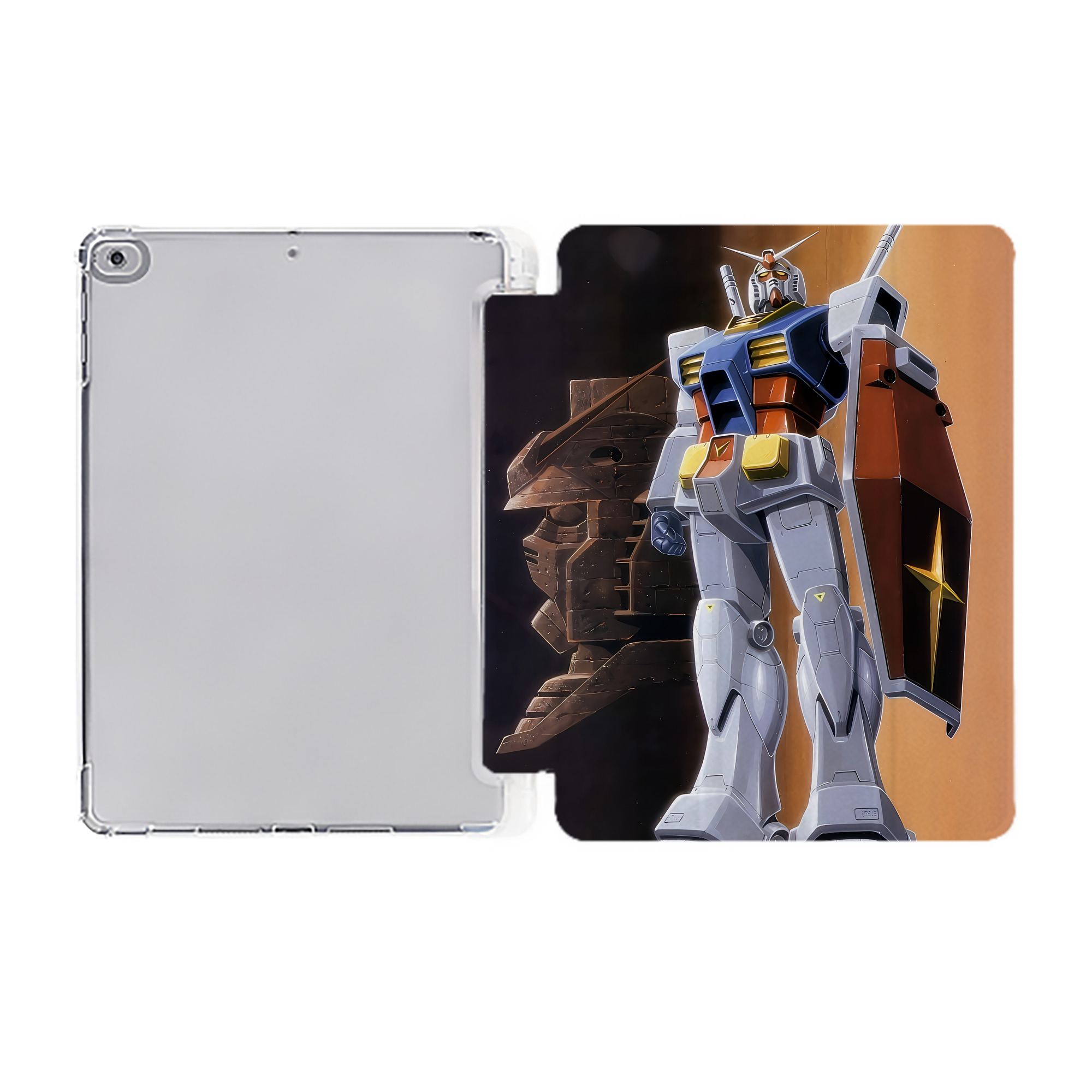 （画像用） 機動戦士ガンダム Mobile Suit Gundam IPad ケース ペン収納付き 三つ折りスタンド PUレザー×シリコン 対応機種9.5/10.5/10.9インチ